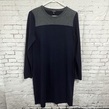Talbots Size Large Nylon & Lambs Wool Navy Gray Sweater Dress Long Sleeve