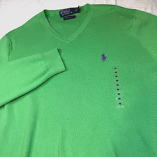NWOT Polo Ralph Lauren 100 Pima Cotton Green V Neck Sweater Men's Med MSRP 97