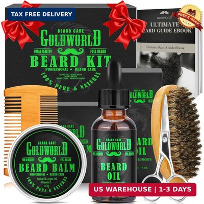 Beard Kit Beard Grooming Kit w/Beard Oil Balm Brush Comb Scissor e-Book Christma