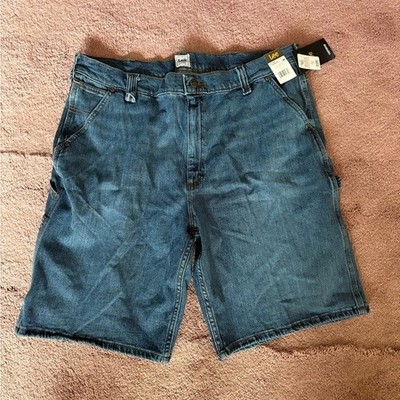 Lee Workwear Men Carpenter Denim Shorts Mid Dark Blue 112346366 Size 40 NWT
