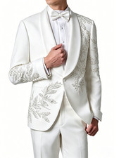 Luxury Men Suits Slim Fit Embroidery Lace Applique Peak Lapel Wedding Groom Prom