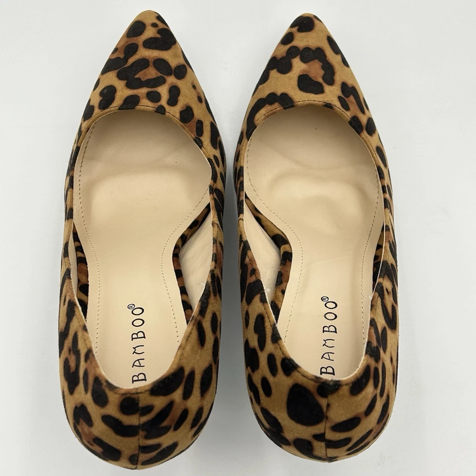 Zapatos de tacón alto de bambú para mujer con estampado de animales talla 8,5 M gamuza vegana leopardo twee usados en excelente estado Foto 4 de 4