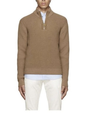 DUNHILL Brown Engineered Half-Zip Sweater  (Size M)