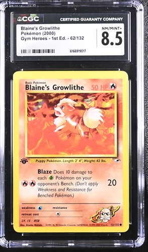Blaine's Growlithe (1st Edition) graded CGC 8.5 for sale on eBay