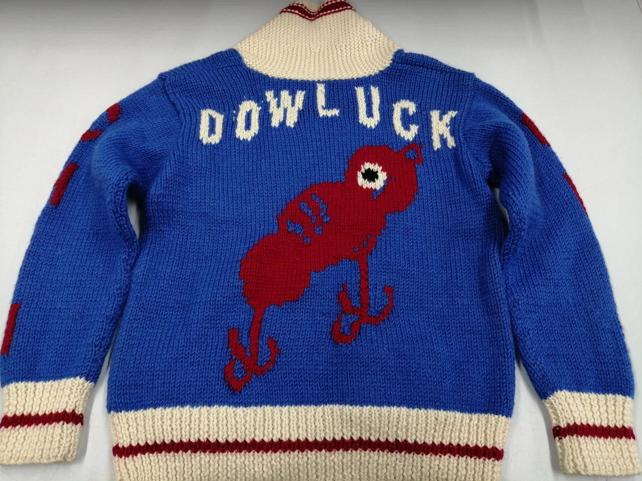 EVISU Black Bass Lure Pattern Cowichan Sweater Size 40 Vintage Knit image 8