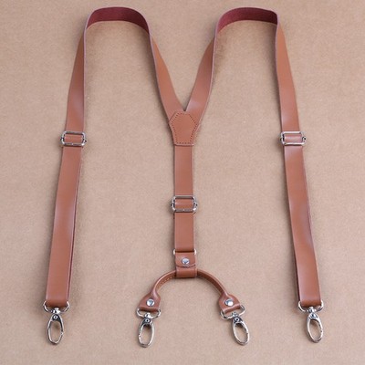 2 cm breite Hosenträger 4-Clip Herren Haken Schnalle Hose Jeans zweilagig Rindsleder Hosenträger