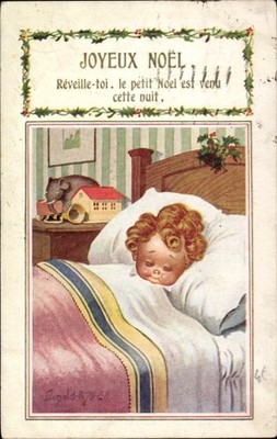 Künstler Ak McGill, Donald, Frohe Weihnachten, Kind im Bett - 4941793