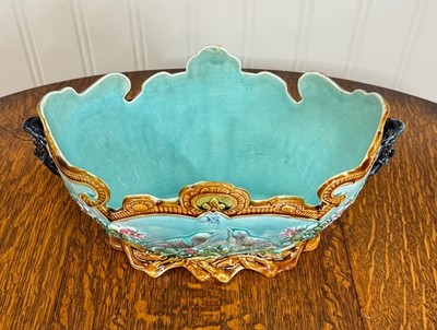 Antique French Onnaing Majolica Cache Pot Planter Bowl Jardiniere