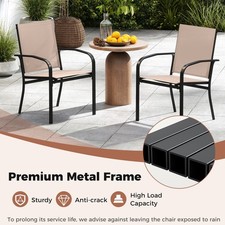 Chairs Set of 2 Stackable Outdoor Dining Chairs w/Armrests-Brown Garden
