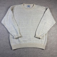 Hampton Bay Trading Company Mens Cream Blue Cotton Knit Sweater Medium USA Made