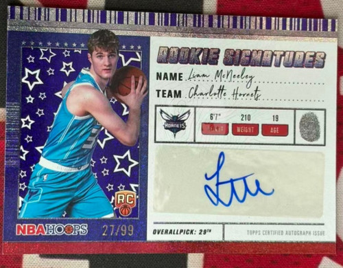 Liam Mcneeley 2025-26 Topps NBA Hoops 27/99 Auto Purple Pixel Burst Rookie RC