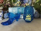 Fenton Colonial Blue Hobnail Fairy Lamp & Cat Head Slipper Bundle