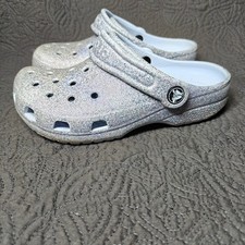 Crocs Classic Glitter Clog K Shoes Kids Size J 1 Silver Sparkle Slip On