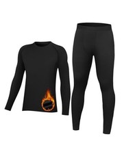 Youth Thermal Base Layer Set Fleece Lined Undershirt Unisex Medium Black
