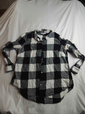 Old Navy Flannel Shirt Womens XL Black White Plaid Grunge Dark Academia Cozycore