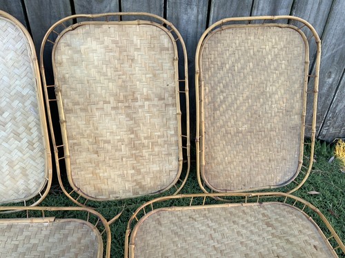 6 Vintage Woven Wicker Retro Rattan Boho Bamboo Food Serving Lap TV Trays - Picture 5 of 8