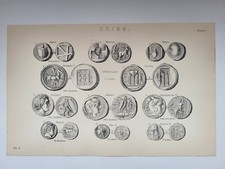 Antique Print 1870 Coins Engraving Roman Coins Hadrian Titus Barbarian Nations