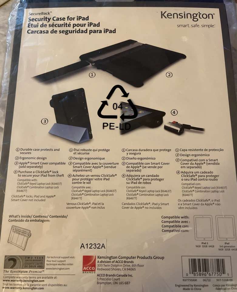 New, Kensington Secureback Case for iPad 2, 3, 4th Gen W/out Perp Lock - Image 2 of 4