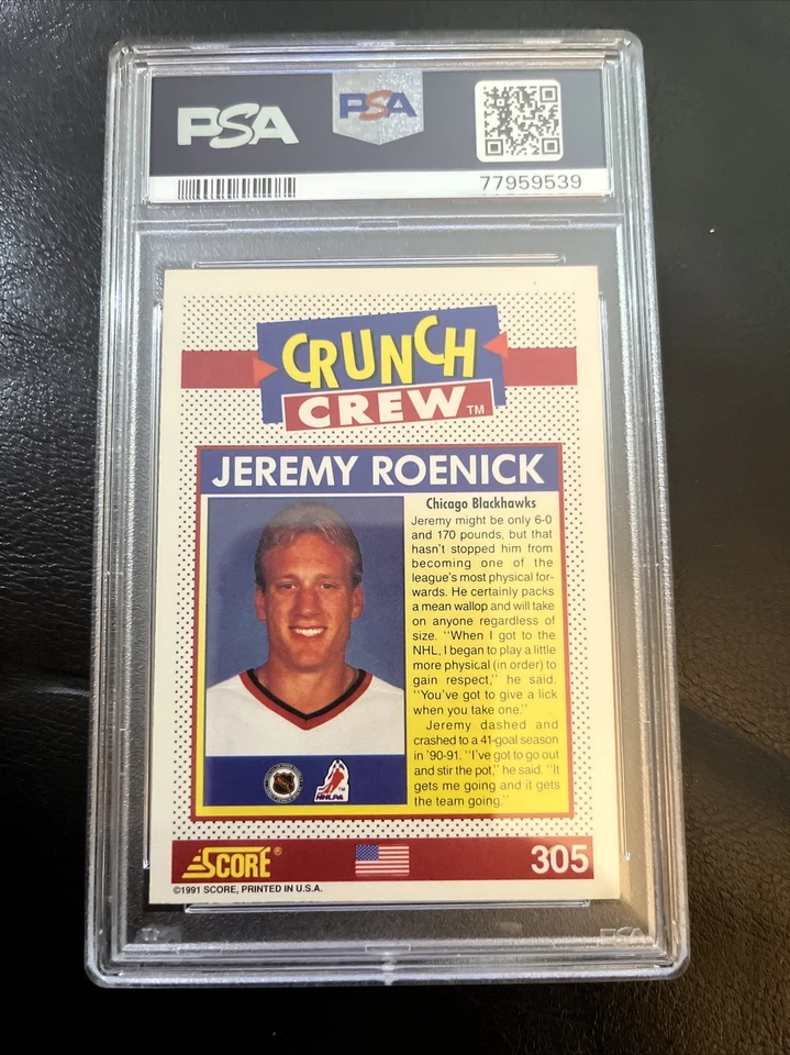 1991 Score American   Jeremy Roenick #305 Chicago Blackhawks PSA MINT 9, POP 1 - Image 2 of 2