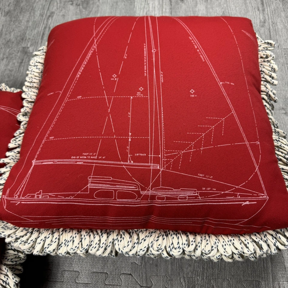 РЕДКАЯ ВЕРЕВКА SPINNAKER RALPH LAUREN ПАРУСНЫЙ КРАСНЫЙ ПЕЧАТЬ МОРСКОЙ ЛОДКИ БРОСИТЬ ПОДУШКИ - Изображение 4 из 4