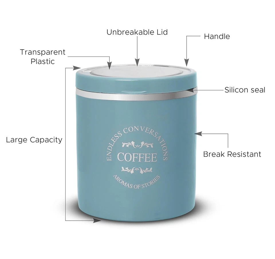 Пластиковый контейнер без бисфенола А для сахара чая кофе | набор из 3 (прозрачная крышка, синий) - Изображение 2 из 4