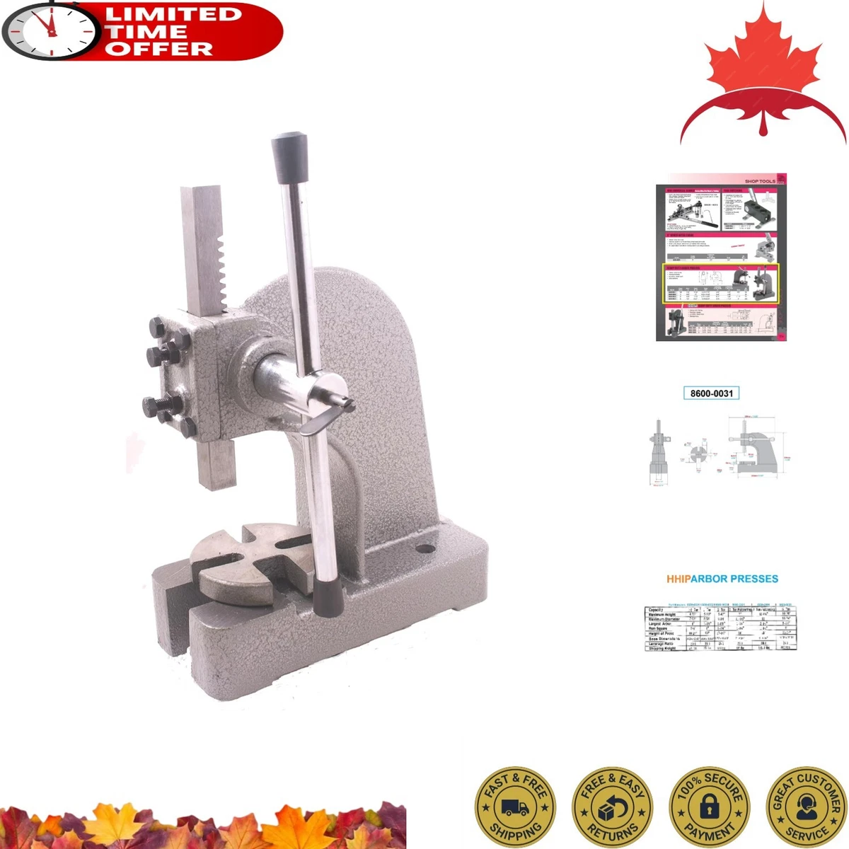 Industrial Heavy Duty Arbor Press 4 Position Steel Anvil