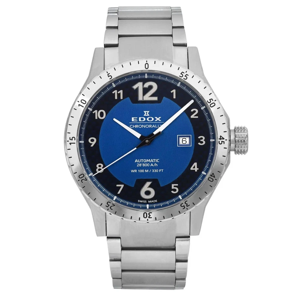 Reloj automático para hombre Edox Chronorally 1 acero inoxidable esfera azul 80094-3NM-BU1