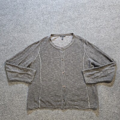 Eileen Fisher Sweater Womens Large Gray Cardigan Linen Blend Capsule Minimalist