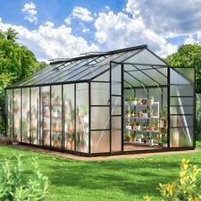 10x16/10x18FT Polycarbonate Greenhouse, Quick Setup, Roof Vent, Walk-in Aluminum