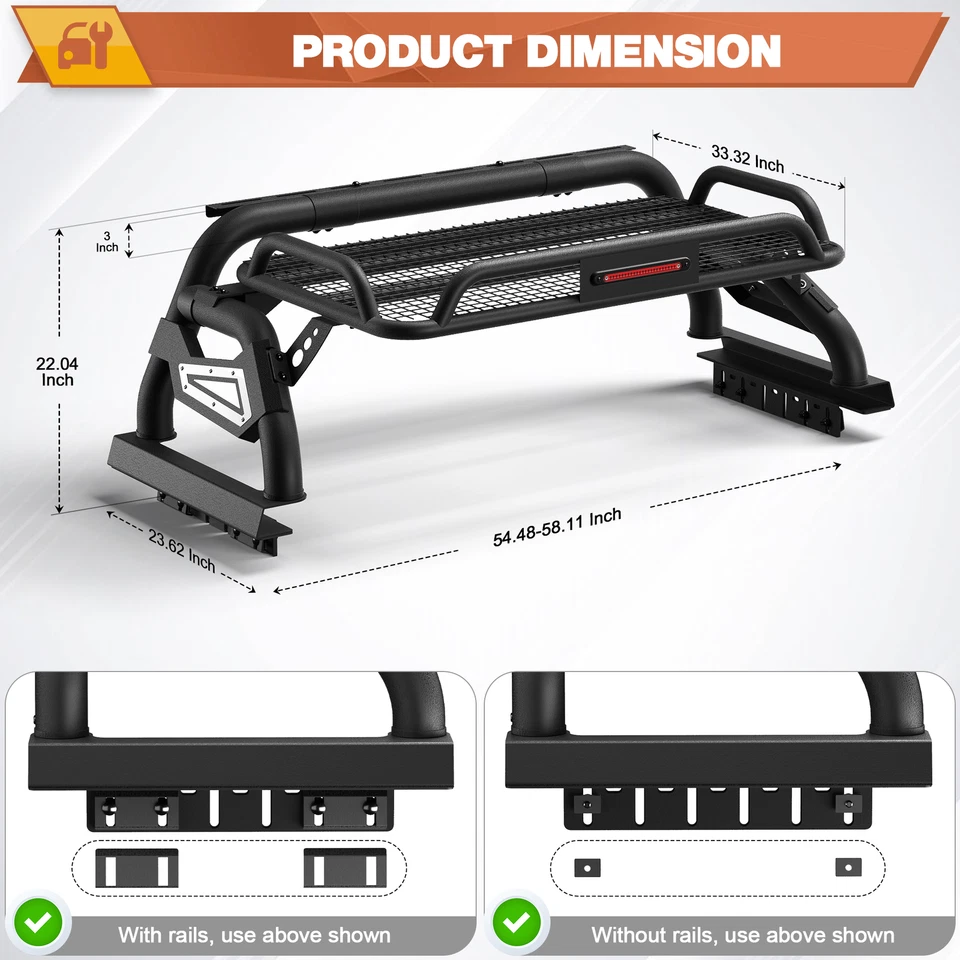 For Toyota Tacoma/ Jeep JT/ GMC Canyon/Ford Ranger Truck Bed Roll Bar Chase Rack Foto 2 de 4