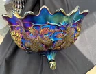 Northwood Electric Purple Grape and Cable Large Carnival Glass Footed Fruit Bowl
