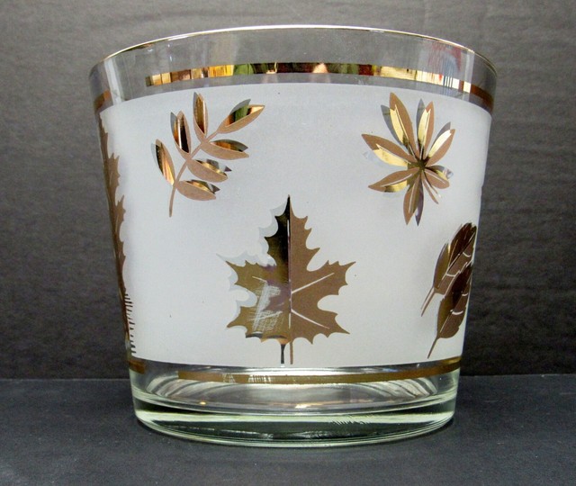 Vintage MidCentury Modern Libbey Frosted Glass Gold Leaf Ice Bucket eBay