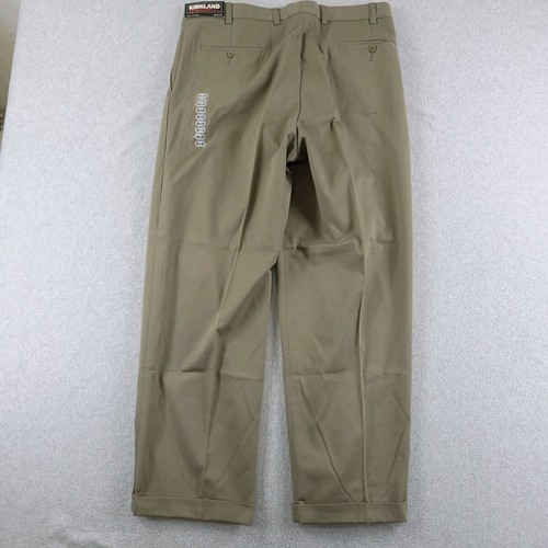 Kirkland Signature Pants Men 36X30 Khaki Chino Twill Pleated Front Cuffed Dress - Picture 7 of 9