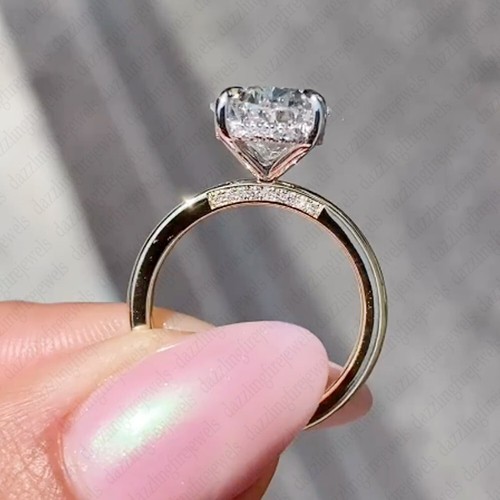 3.75TCW Oval Moissanite Hidden Halo Engagement Ring 14k Solid Multi Tone Gold - Picture 3 of 11