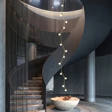 NEW Long chandelier modern simple compound spiral staircase villa loft LED light