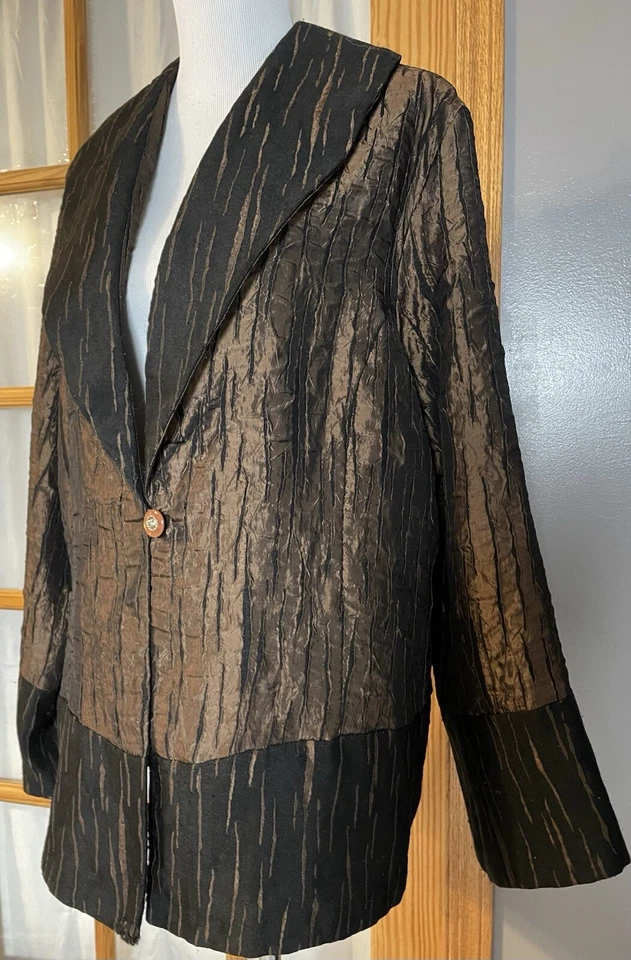 Винтажный Hosanna дизайн США Blazer куртка женщины 2 X бронза хрустящая ткань черная отделка - Изображение 2 из 4