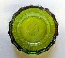 Vintage 5 1/4" Diameter Fostoria Olive Green Coin Glass Round Ashtray Heavy