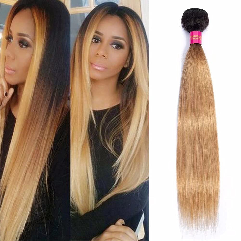 STW 26 Inch Weft Extension Human Hair Black Fade to Honey  display picture 1