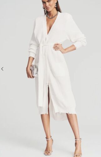 Ser.O.Ya Distressed Cardigan Sweater Maxi White Long Amanda Size M - Picture 4 of 6