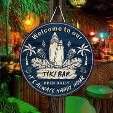NEW Wooden Welcome to Tiki Bar Its Always Happy Hour Sign Beach Theme Wall Art