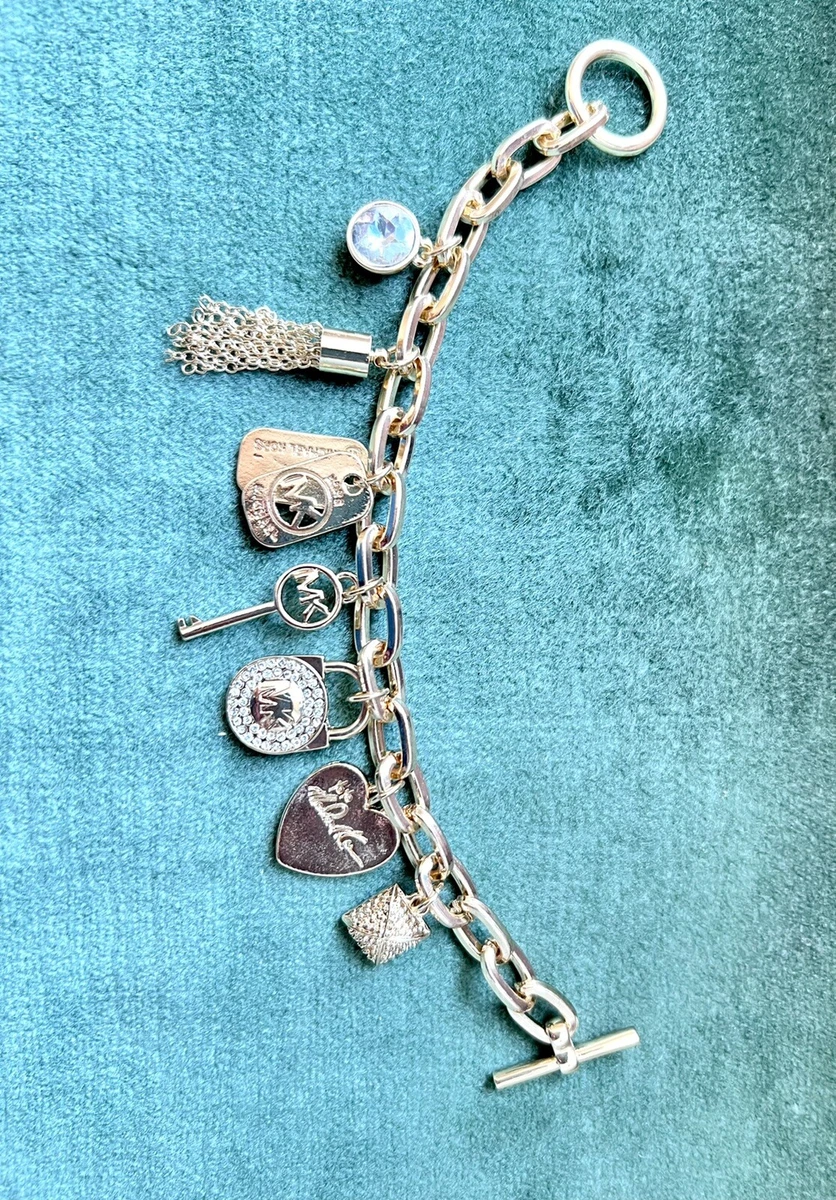 MK Michael Kors Charms Chain Bracelet Womens Jewelry Silver Tone