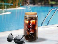 Custom Name Bachelorette Gift Bamboo Glass Tumbler Personalized Tumbler BG10005