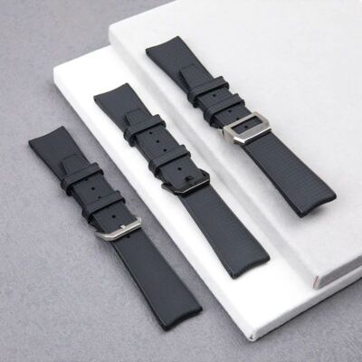 22mm Black Curved End Rubber Watch Band Replacement Strap Fits IWC Watches