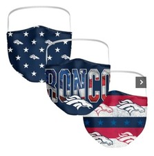 NEW NFL 3-Pack DENVER BRONCOS Officialy Licensed PATRIOTIC Face Masks