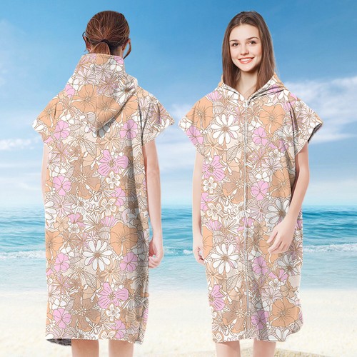 Poncho Changing Robe with Zipper Hooded Towel Poncho Robe Highly Absorbent {&} - Picture 24 of 32