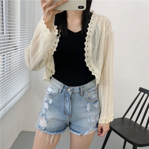 Girl Lace Cardigan Shrug Bolero Coat Jacket Cropped Tops Hollow Out Front Open - Picture 13 of 17