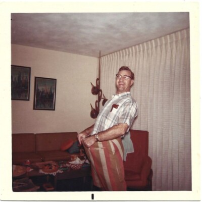 Vintage Old 1960s Photo of Man Showing off How Much Weight he Lost Crazy Pants!