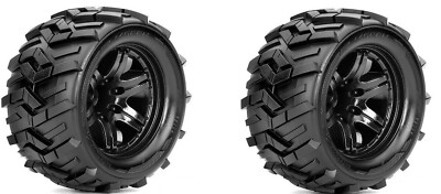 Roapex Morph 1/10 Monster Truck Tires Mounted on Black Wheels 1/2 Offset 12mm