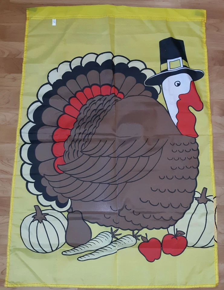 Bandera de jardín de pavo vintage poliéster de acción de gracias Taiwán 41"X28" peregrino amarillo Foto 2 de 4