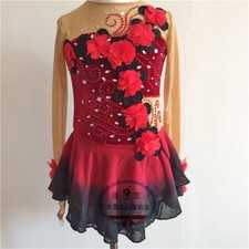 Women Girl Customize Costume Competition Leotard Ice Figure Skating Dress Red